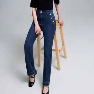 High-Waisted Button-Detail Straight Leg Jeans